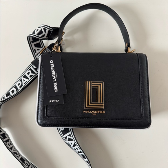 Karl Lagerfeld Black Crossbody Bag with Gold Accents - Picture 4 of 7